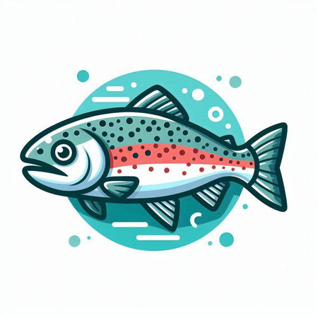 Vector illustration of a rainbow trout fish in a flat style on a white background.のイラスト素材
