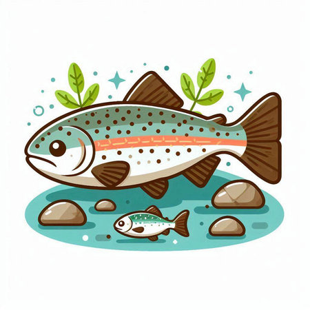 Illustration of a rainbow trout in the water. Vector illustration.のイラスト素材