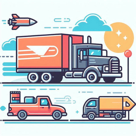 Vector illustration of truck, car, train, plane, plane, truckのイラスト素材
