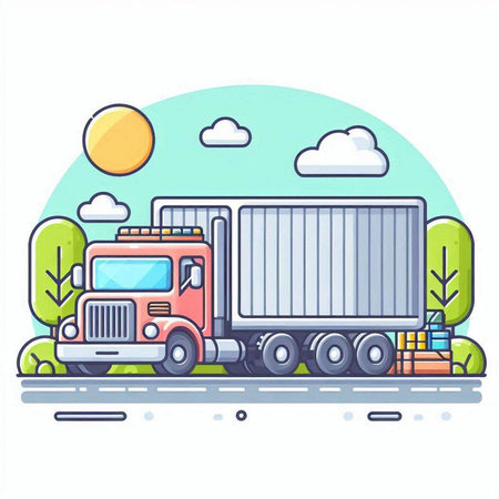 Vector illustration of truck on the road in flat style. Transportation conceptのイラスト素材