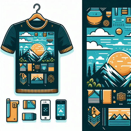 Set of camping and travel elements in retro style. Vector illustration.のイラスト素材