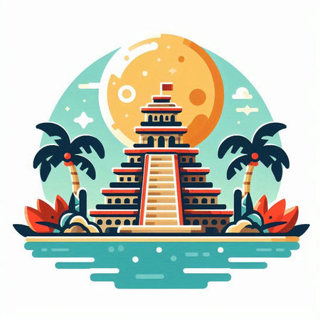 Buddhist temple in the middle of the sea. Vector illustration.のイラスト素材