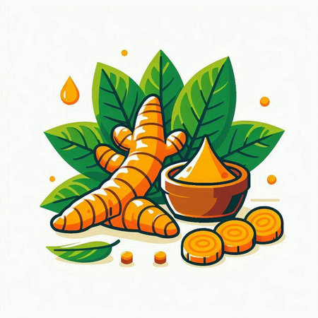 Turmeric root and powder. Vector illustration for your graphic design.のイラスト素材