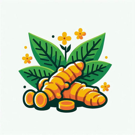 Ginger root with leaves and flowers. Vector illustration. Eps 10のイラスト素材