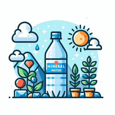 Plastic bottle with water. Vector illustration in flat linear style.のイラスト素材
