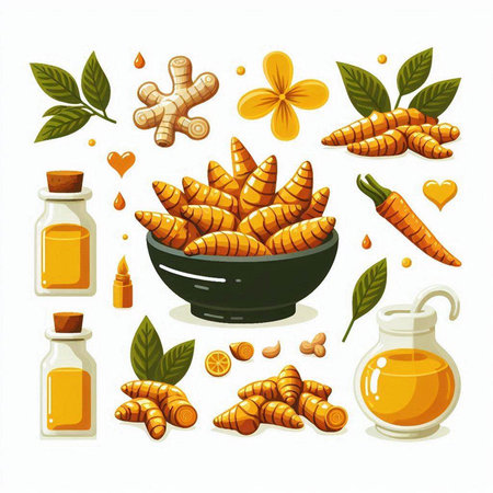 Turmeric vector illustration isolated on white background. Herbs and spices.のイラスト素材