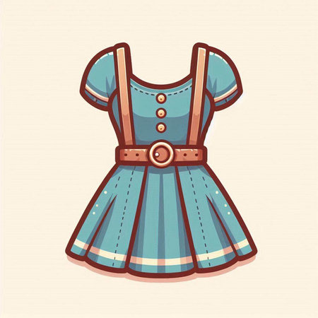 Illustration of a blue dirndl with belt on a light backgroundのイラスト素材