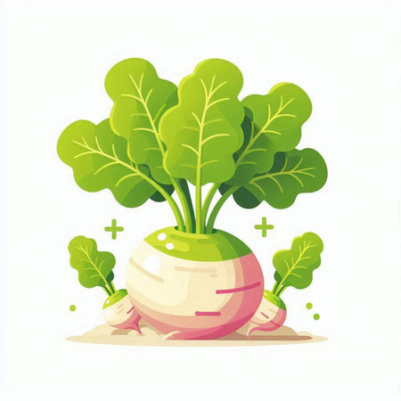 Radish with green leaves isolated on white background. Vector illustration.のイラスト素材