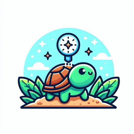 Turtle with magnifying glass and scale. Vector illustration in cartoon style.のイラスト素材
