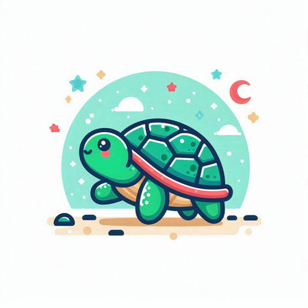 Cute turtle icon. Vector illustration. Cute little turtle.のイラスト素材