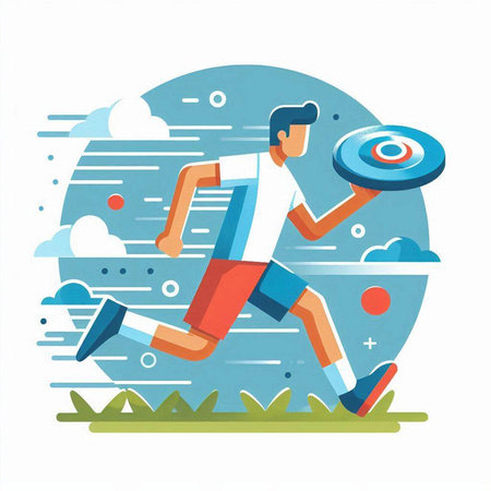 Running man with round target. Vector illustration in flat cartoon style.のイラスト素材