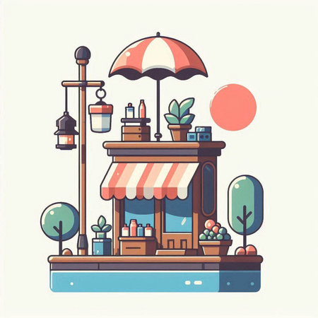 Coffee shop on the street. Vector illustration in flat styleのイラスト素材