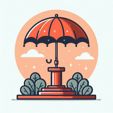 Umbrella in the park. Vector illustration in flat style.のイラスト素材