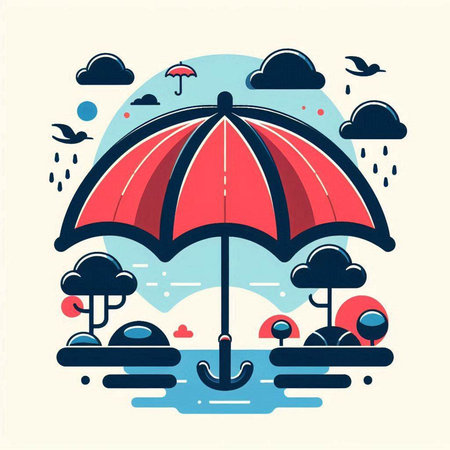 Umbrella and clouds. Vector illustration in flat design style.のイラスト素材