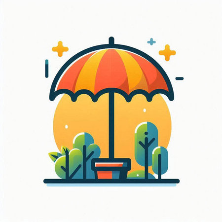 Vector illustration of an umbrella in the park. Flat style design.のイラスト素材