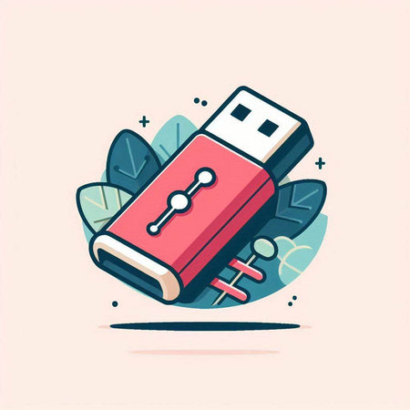Usb flash drive icon in flat line style. Vector illustration.のイラスト素材