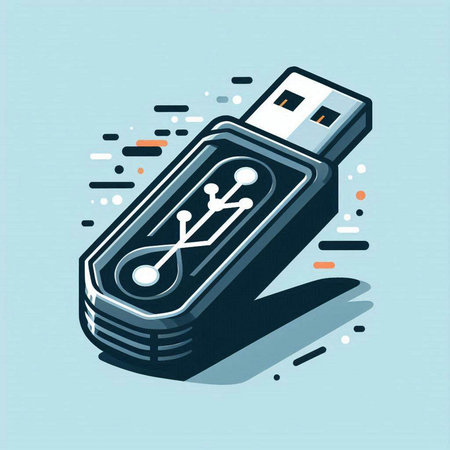 Usb flash drive isolated on blue background. Vector illustration in retro style.のイラスト素材