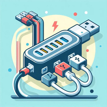 Vector illustration of USB cable on blue background. Isometric flat style.のイラスト素材