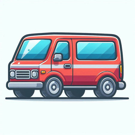 Red van on a white background. Vector illustration in cartoon style.のイラスト素材