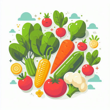 Vector illustration of fresh vegetables on white background. Healthy food concept.のイラスト素材