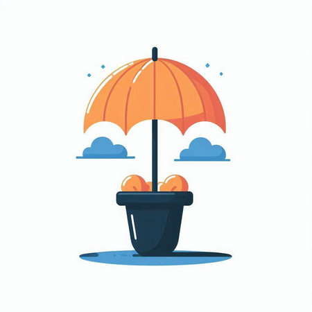 Vector illustration of an umbrella in a flowerpot. Flat style.のイラスト素材