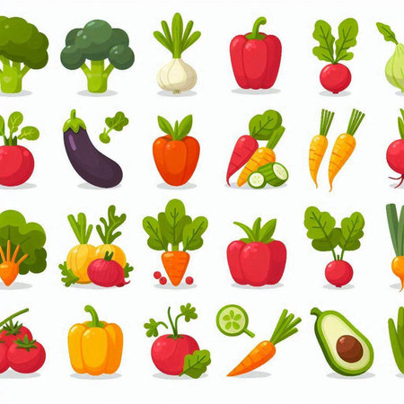 Vegetables set. Vector illustration in cartoon style on white background.のイラスト素材