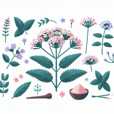 Set of flowers and herbs. Vector illustration isolated on white background.のイラスト素材