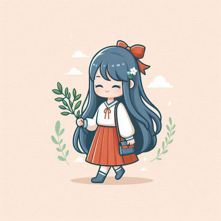 Cute little girl with long hair. Vector illustration in cartoon style.のイラスト素材