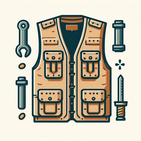 Vintage military jacket and tools. Vector illustration in retro style.のイラスト素材