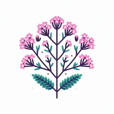 Hand drawn vector illustration of a branch with flowers. Isolated on white background.のイラスト素材