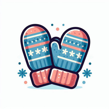 Winter mittens with snowflakes. Vector illustration in cartoon style.のイラスト素材
