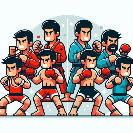 Boxing match. Vector illustration of a group of boxer in action.のイラスト素材