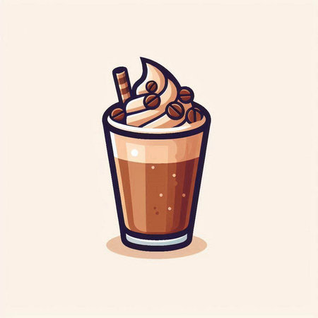 Coffee with whipped cream in a glass. Vector illustration.のイラスト素材