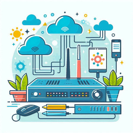 Vector illustration of cloud computing. Internet technology concept in flat style.のイラスト素材