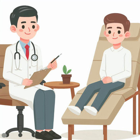 Illustration of a Doctor Talking to a Patient Sitting on a Chairのイラスト素材