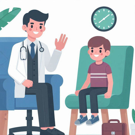Doctor and patient sitting in armchair. Flat style vector illustration.のイラスト素材