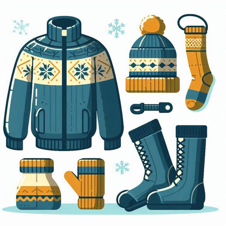 Winter clothes. Set of winter clothes. Vector illustration in cartoon style.のイラスト素材