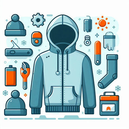 Vector illustration of a hooded sweatshirt with a set of tools.のイラスト素材