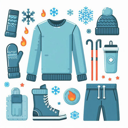 Winter clothes and accessories set. Vector illustration of winter clothing and accessories.のイラスト素材