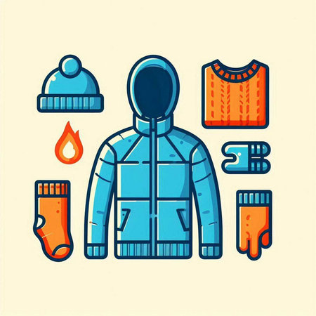 Winter clothes icons set. Vector illustration in flat style. Winter clothing.のイラスト素材