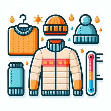 Winter clothing. Set of warm clothes for cold weather. Vector illustrationのイラスト素材