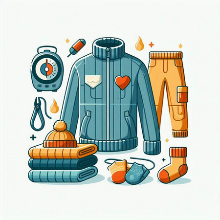Vector illustration of winter clothing and accessories. Winter clothes and accessories.のイラスト素材