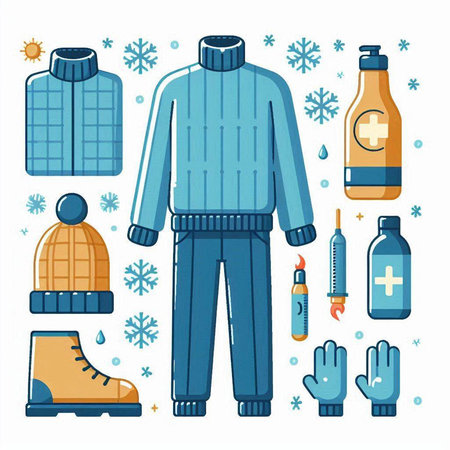 Winter clothes and accessories. Set of winter clothes and accessories. Vector illustration.のイラスト素材