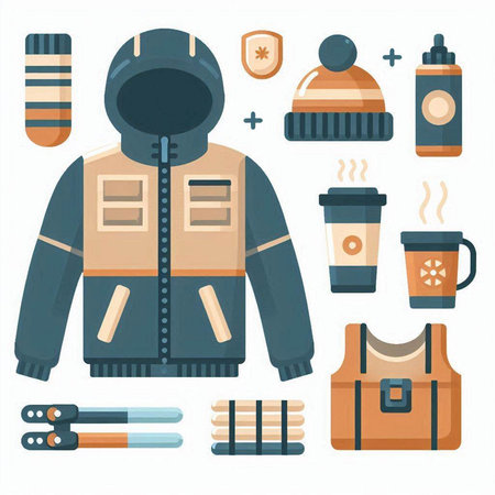 Set of winter clothes and accessories. Vector illustration in flat style.のイラスト素材