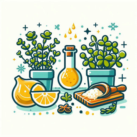 Illustration of herbs and spices in flat style. Vector illustration.のイラスト素材