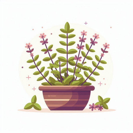 Flowerpot with herbs. Vector illustration in flat cartoon style.のイラスト素材