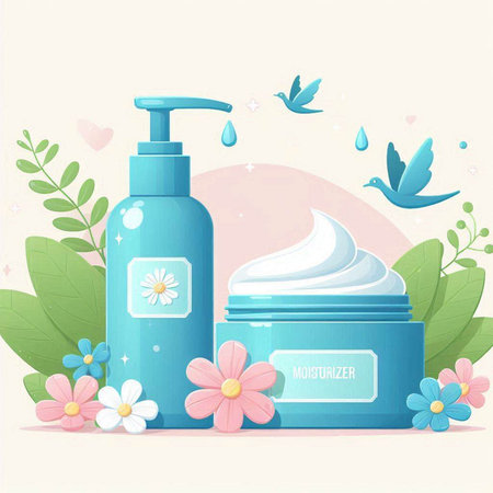 Vector illustration of cosmetic cream and lotion on the background of natureのイラスト素材