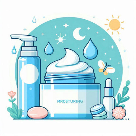 Vector illustration of cosmetic products. Moisturizing cream, lotion, face cream, gel, liquid soap.のイラスト素材