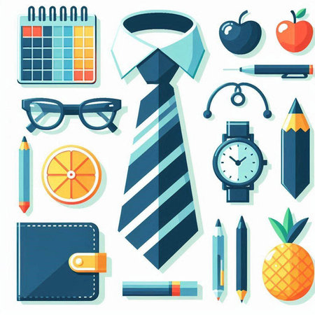 Set of icons of office supplies. Vector illustration in flat style.のイラスト素材