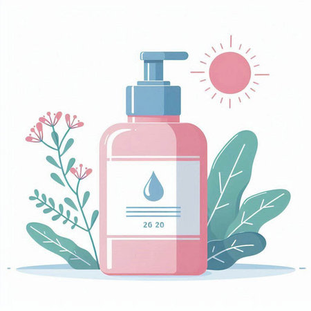 Hand drawn illustration of a bottle of skin care products. Vector illustration.のイラスト素材